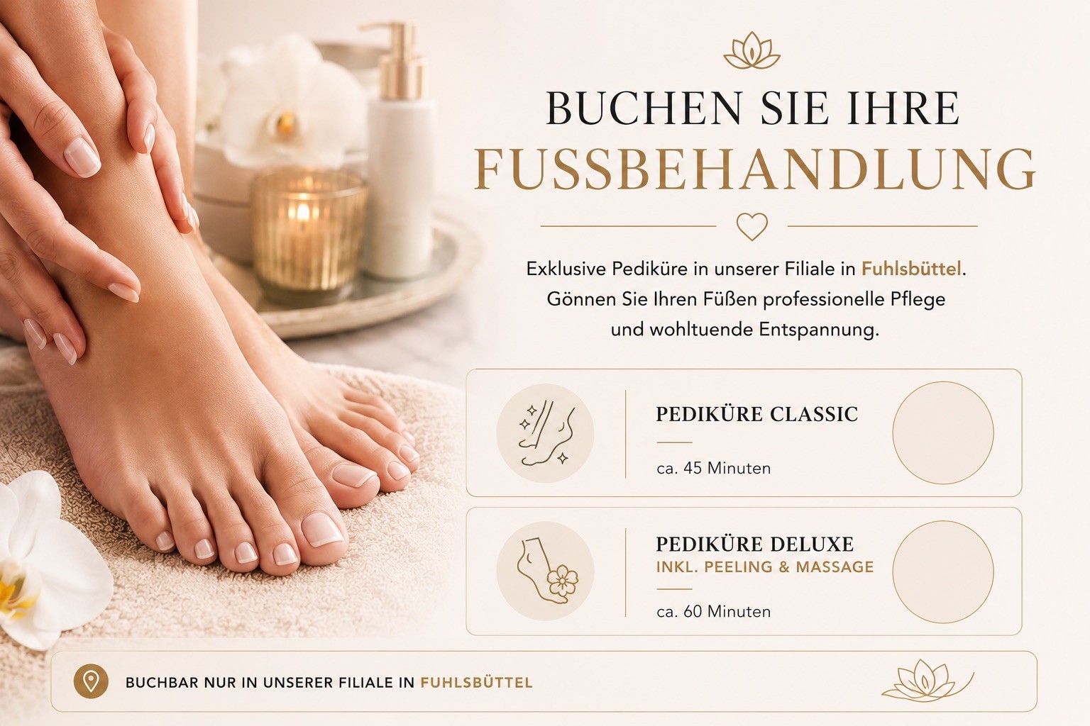 Pediküre Classic und Pediküre Deluxe inklusive Peeling und Massage – professionelle Fußbehandlung bei BABOR by Karin Hamann in Hamburg-Fuhlsbüttel.