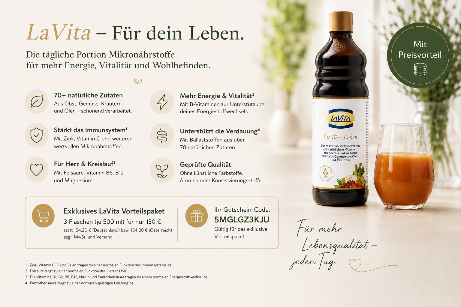 LaVita Mikronährstoffkonzentrat mit über 70 natürlichen Zutaten, exklusivem Vorteilspaket und persönlichem Gutscheincode bei BABOR by Karin Hamann.