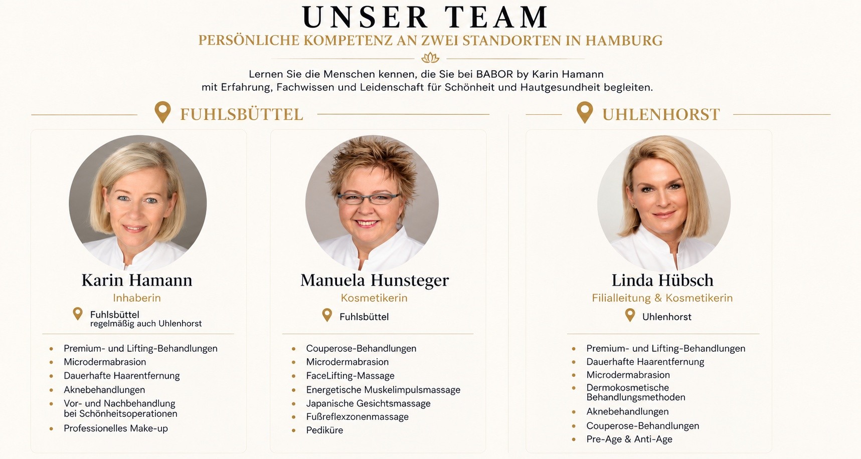 Unser Team von BABOR by Karin Hamann in Hamburg mit Karin Hamann, Manuela Hunsteger und Linda Hübsch
